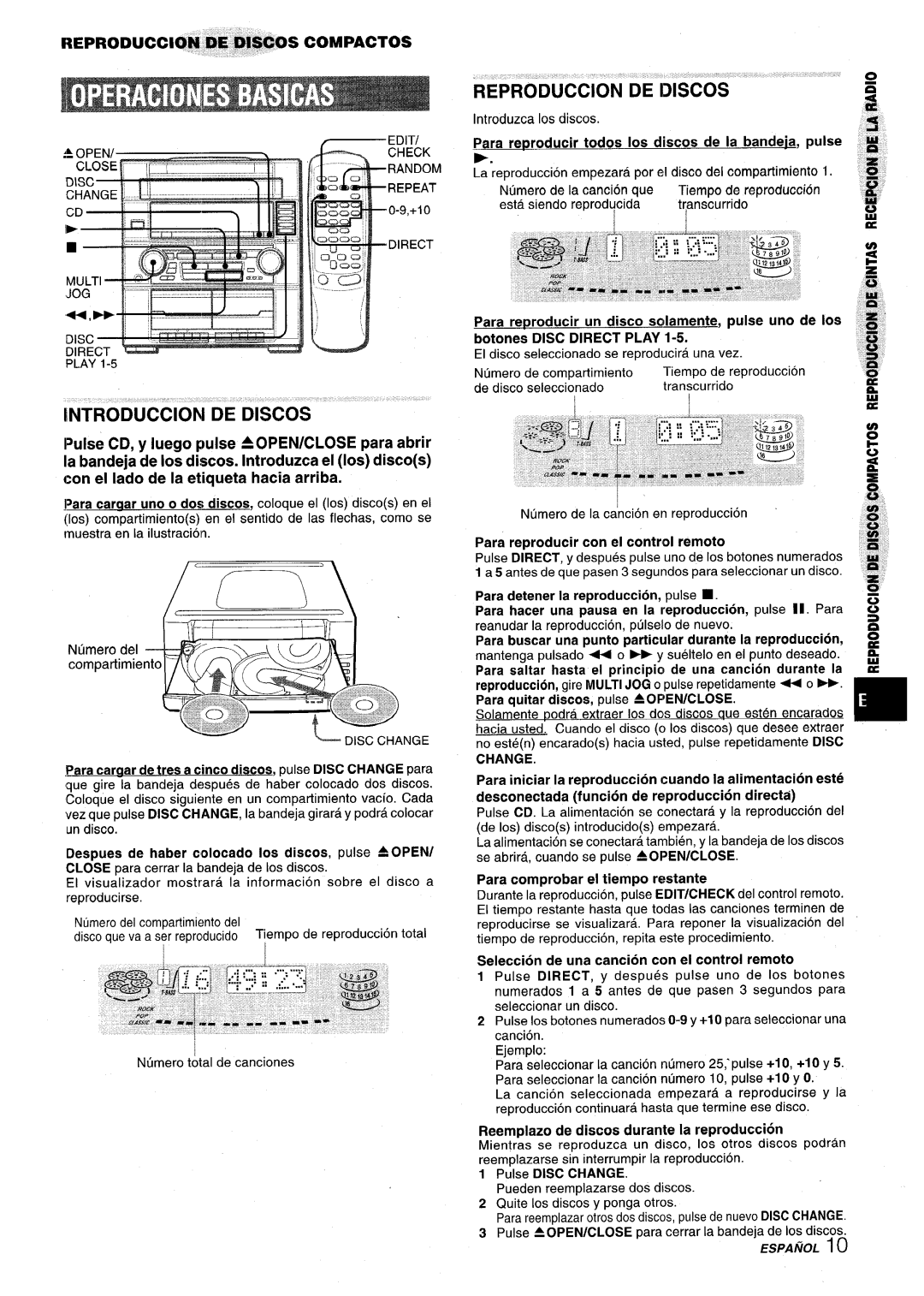 Aiwa Z-VR55 manual ~NTRODUCCION DE Discos, REPRODUCCI$F4BE 4’M$COS Compactos 