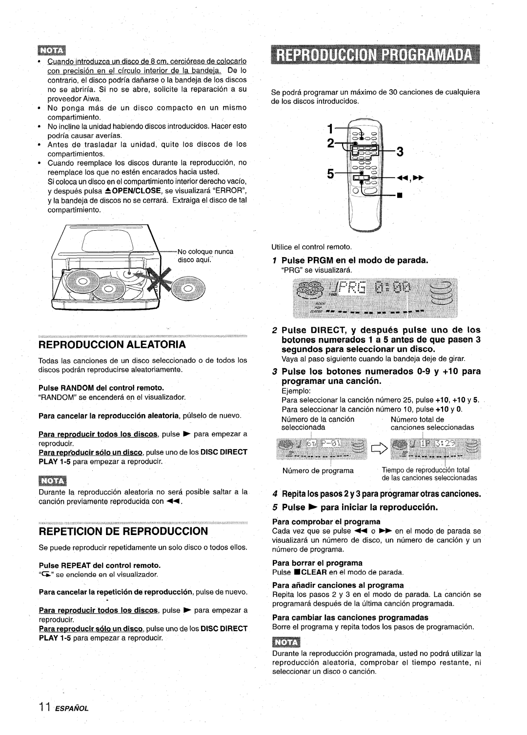 Aiwa Z-VR55 manual Reproduction Aleatoria, Programar una cancion, Pulse b para iniciar la reproduction 