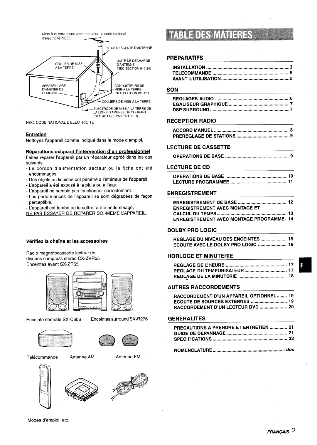 Aiwa Z-VR55 manual Preparatifs, Reception Radio, Prereglagede Stations Lecture DE Cassette, Lecture DE CD, Dolby PRO 