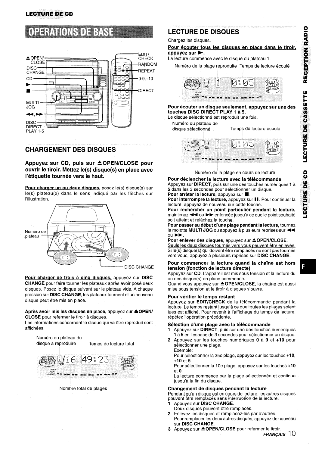 Aiwa Z-VR55 manual Lecture DE Disques, Chargement DES Disques 