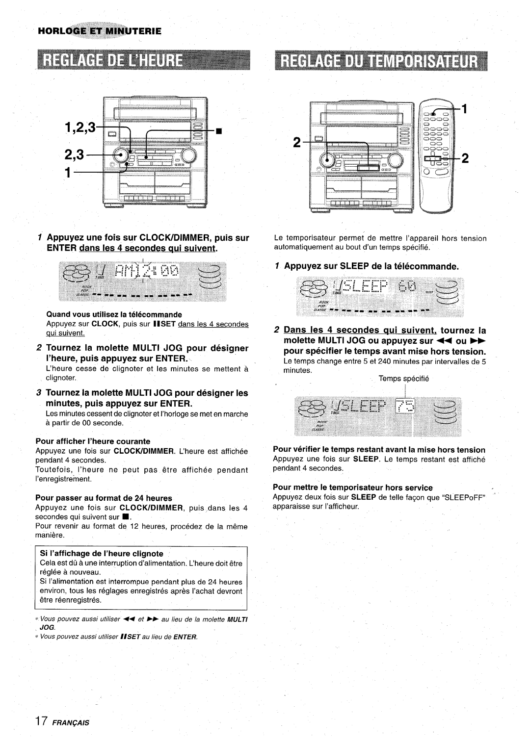 Aiwa Z-VR55 manual Quand vous utilisez la telecommande, Pour afficher I’heure courante, Pour passer au format de 24 heures 