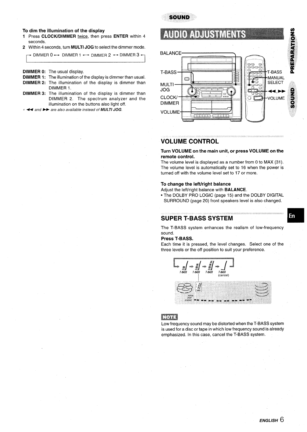 Aiwa Z-VR55 manual Super T-BASS System, To dim the illumination of the display, To change the Iefthight balance 