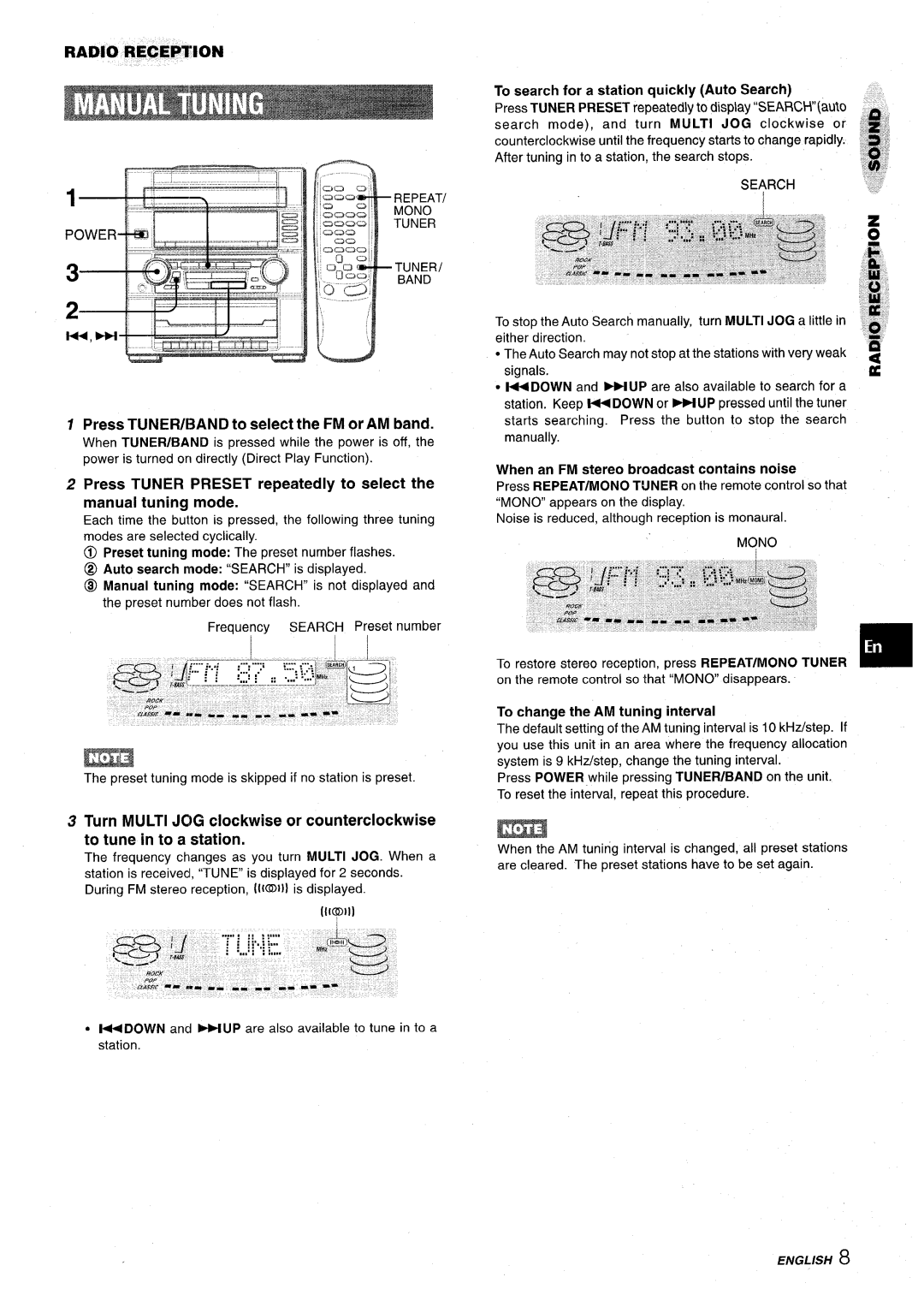 Aiwa Z-VR55 manual To search for a station quickly Auto Search, Mono 