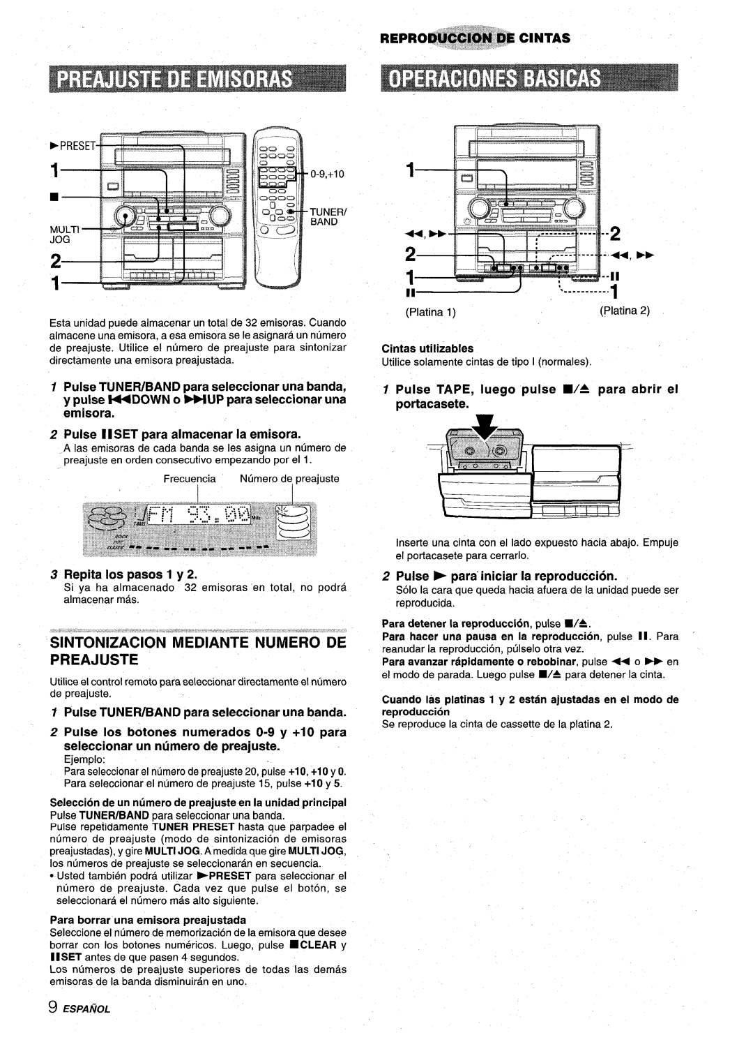 Aiwa Z-VR55 manual Sintonizacion Mediante Numero De Preajuste, Pulse II SET para almacenar la emisora, Repita Ios pasos 1 y 