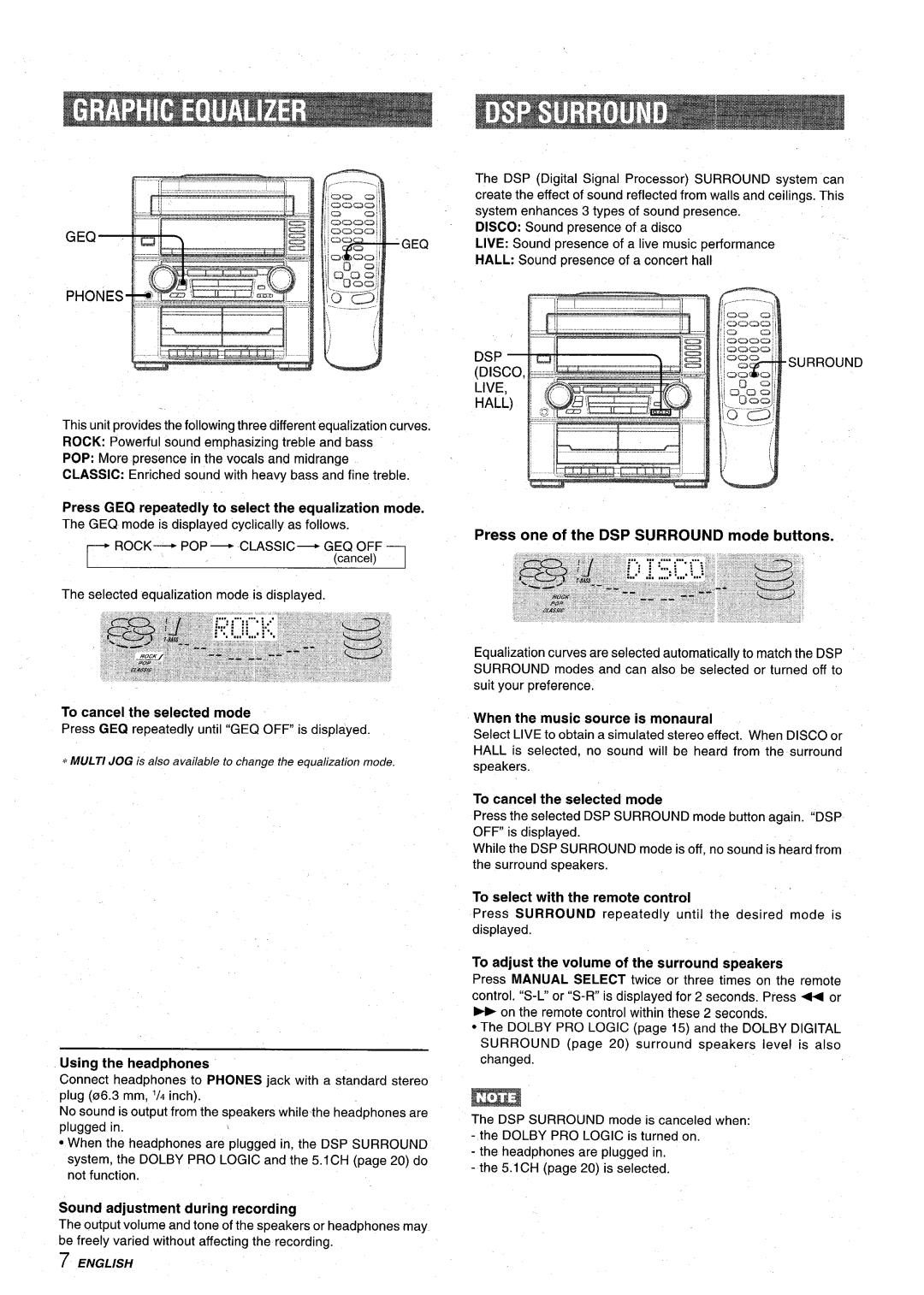 Aiwa Z-VR55 manual To cancel the selected mode, Sound adjustment during recording, HALL Sound presence of a concerl hall 