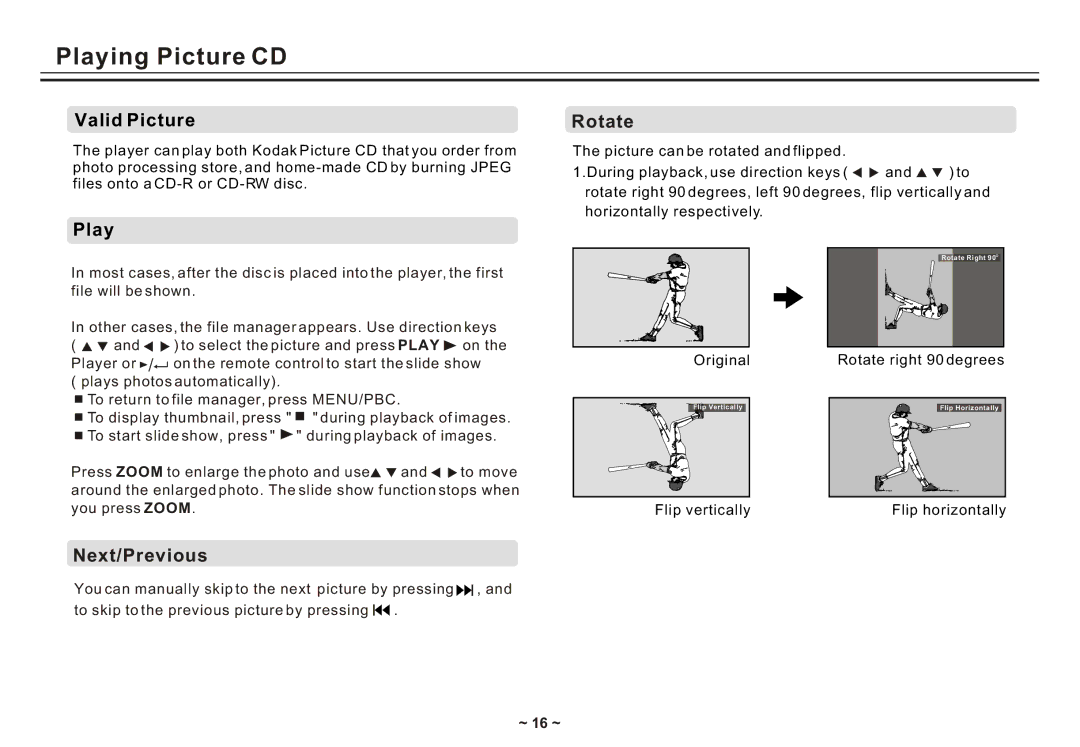 Akai ACVDS731UXT owner manual Playing Picture CD, Valid Picture, ~ 16 ~ 