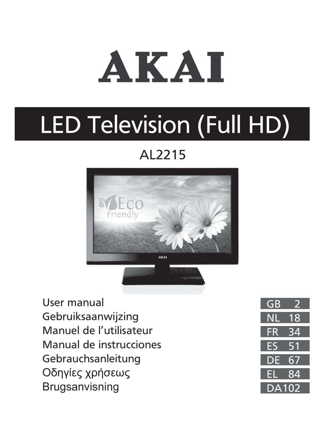 Akai AL2215 manual LED Television Full HD 