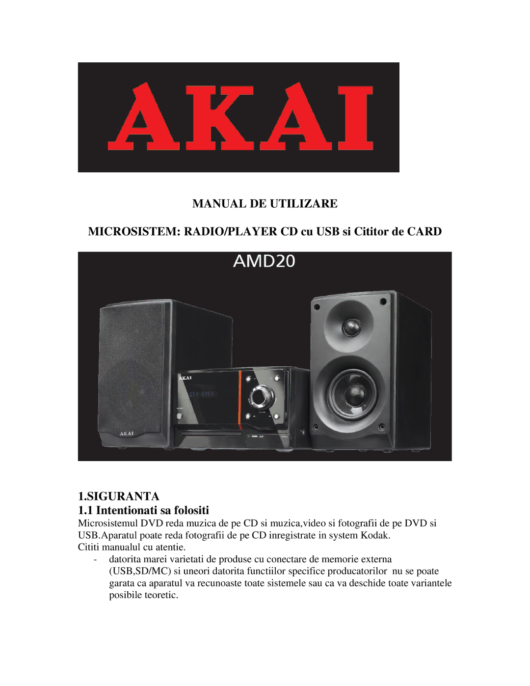 Akai AMD20 manual Manual DE Utilizare 