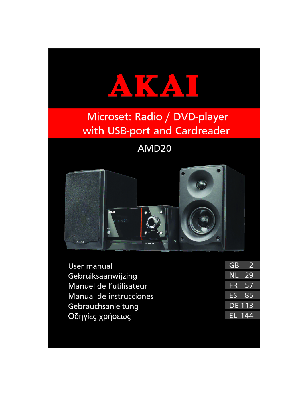 Akai AMD20 manual Microset Radio / DVD-player with USB-port and Cardreader 