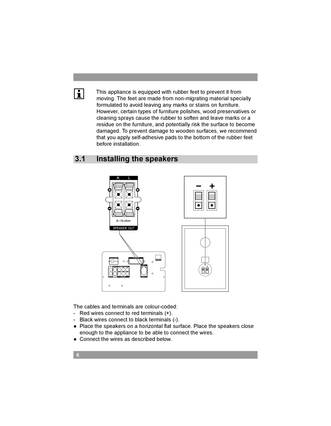 Akai AMD20 manual 3.1Installing the speakers 
