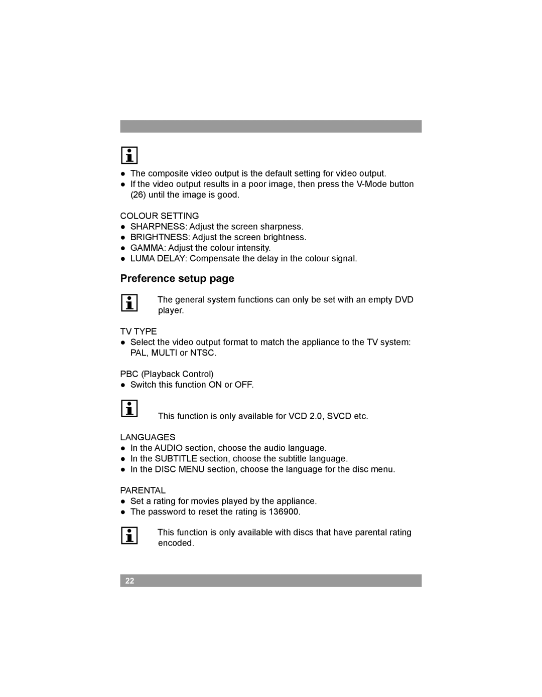 Akai AMD20 manual Preference setup page 