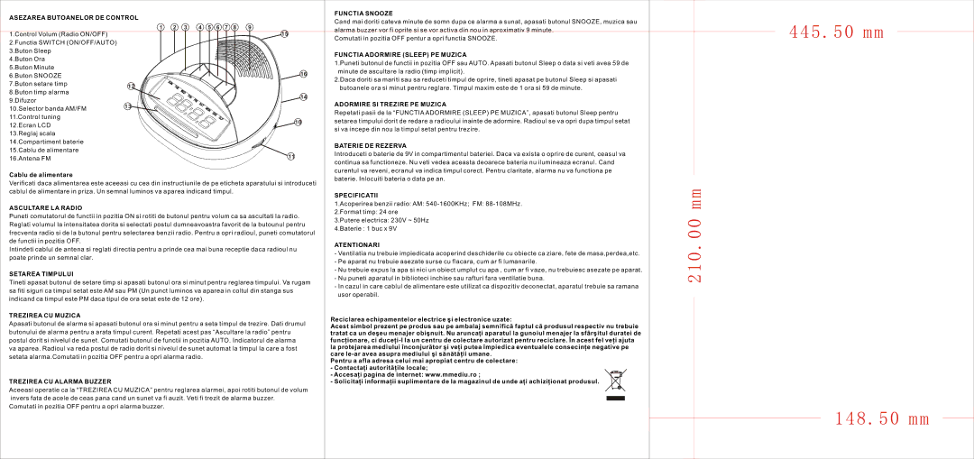 Akai AR263 Asezarea Butoanelor DE Control Functia Snooze, Functia Adormire Sleep PE Muzica, Adormire SI Trezire PE Muzica 