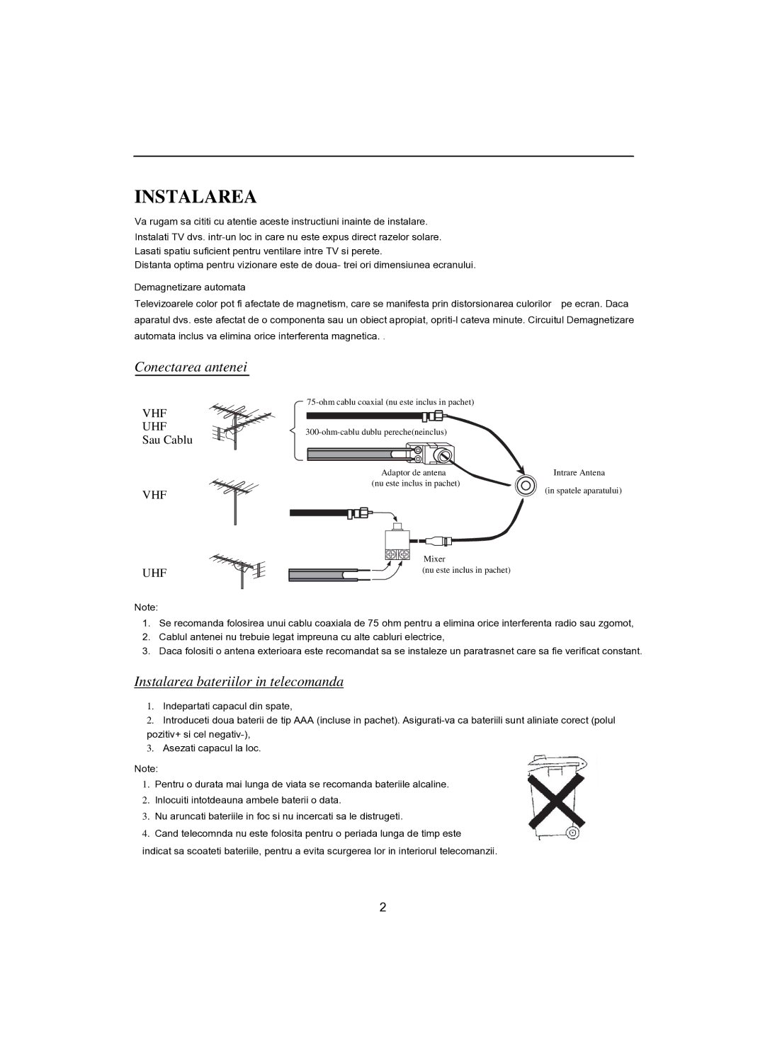 Akai CT-2107ASF operation manual Instalarea 