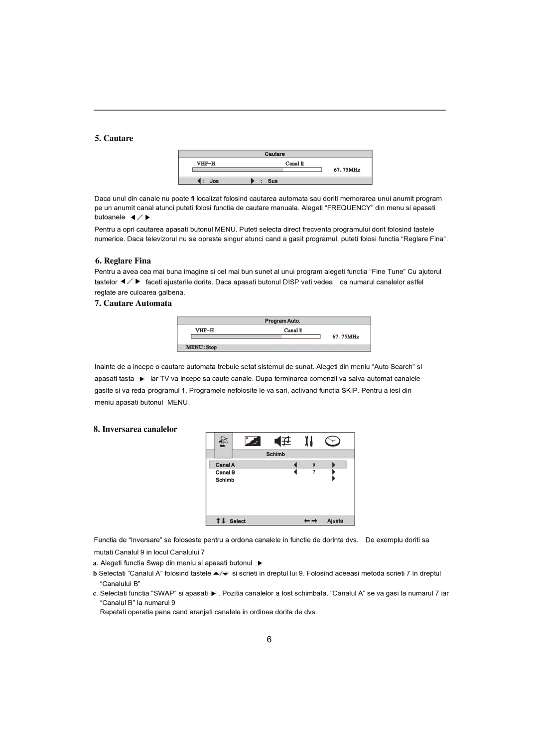 Akai CT-2107ASF operation manual Reglare Fina, Cautare Automata, Inversarea canalelor 