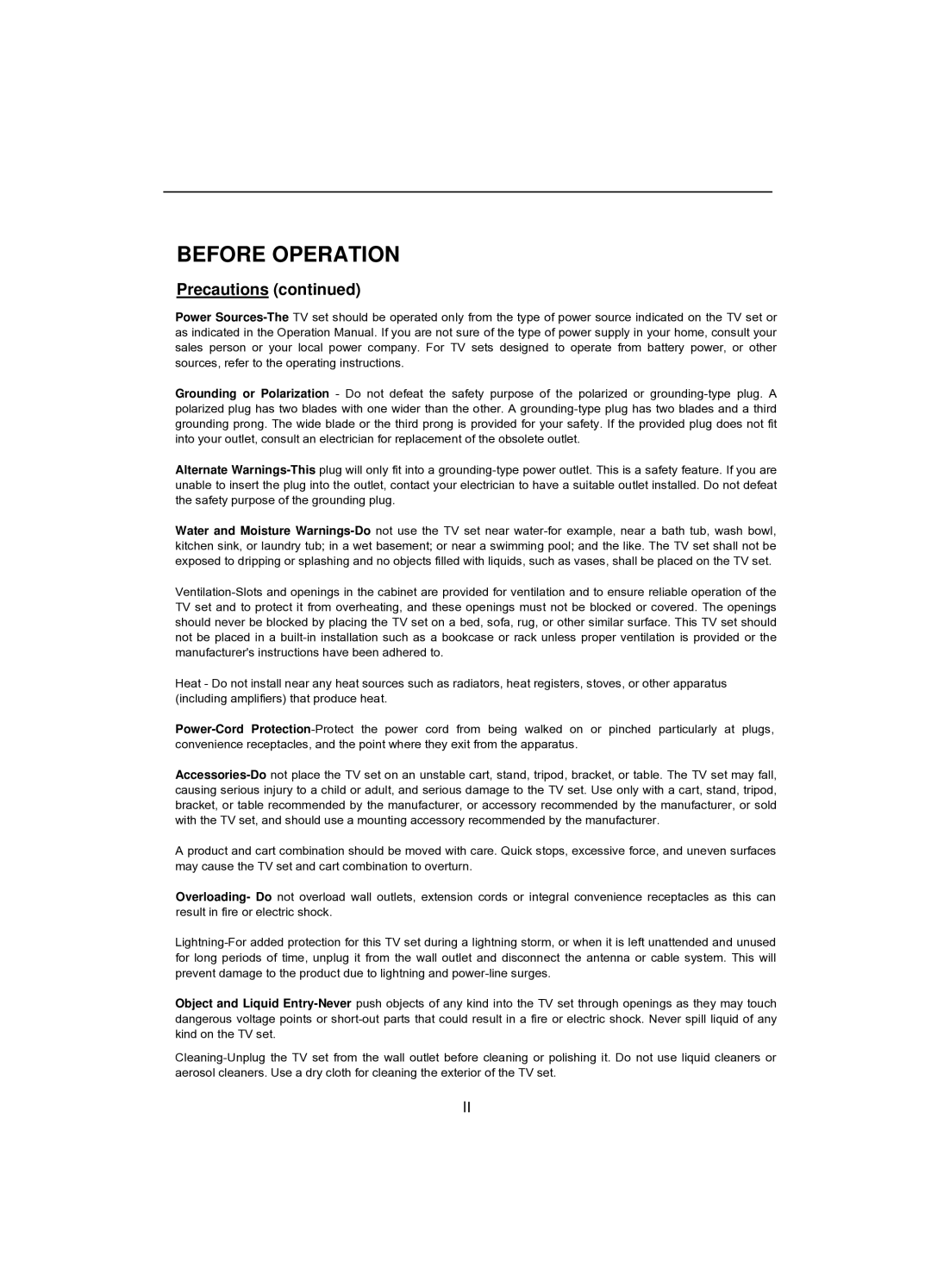 Akai CT-2107ASF operation manual Precautions 