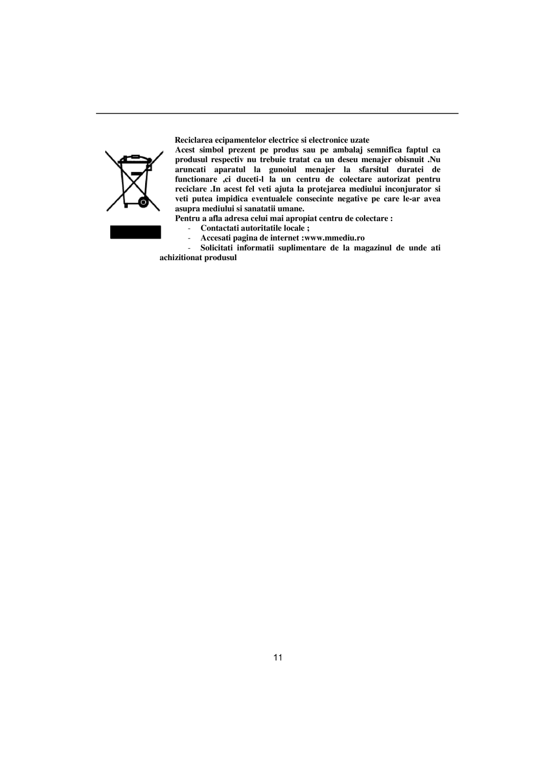 Akai CT-2107ASF operation manual Reciclarea ecipamentelor electrice si electronice uzate 