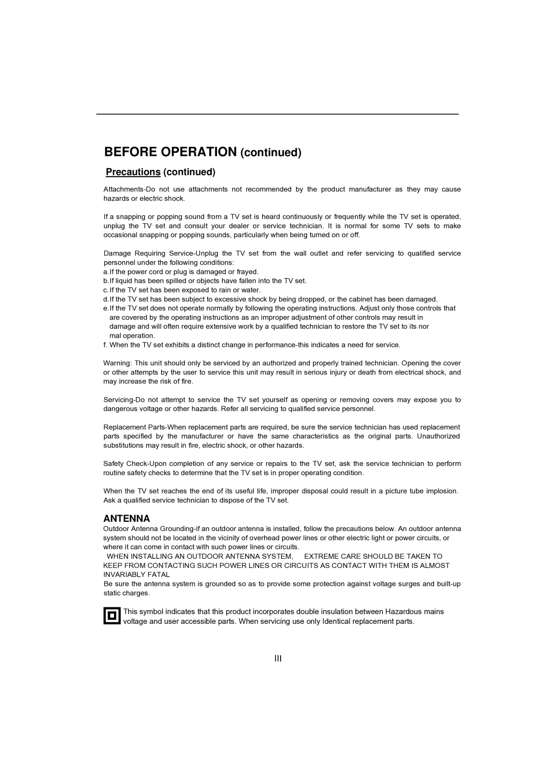 Akai CT-2107ASF operation manual Before Operation 