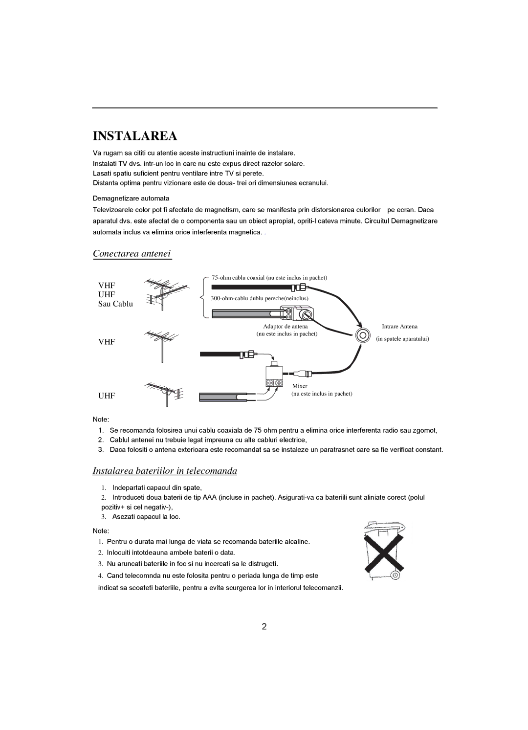 Akai CT-2108APF operation manual Instalarea 