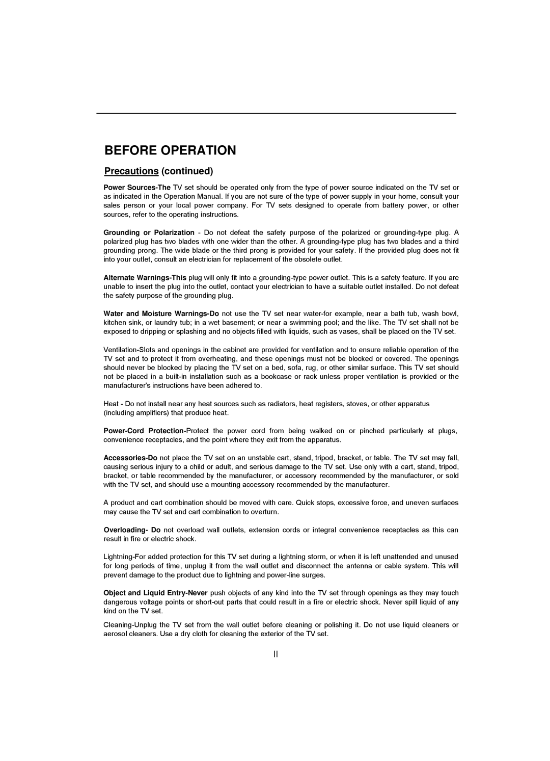 Akai CT-2108APF operation manual Precautions 