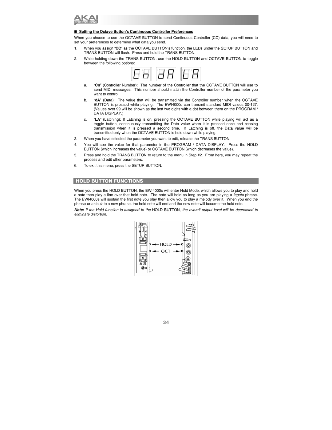 Akai Ewi4000s manual Hold Button Functions 