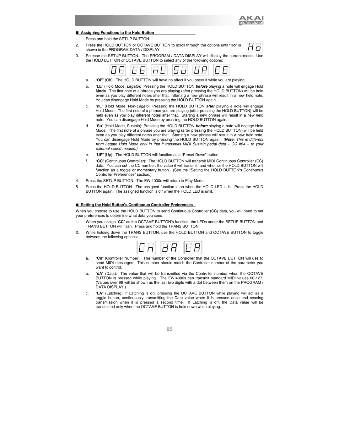 Akai Ewi4000s manual „ Assigning Functions to the Hold Button 