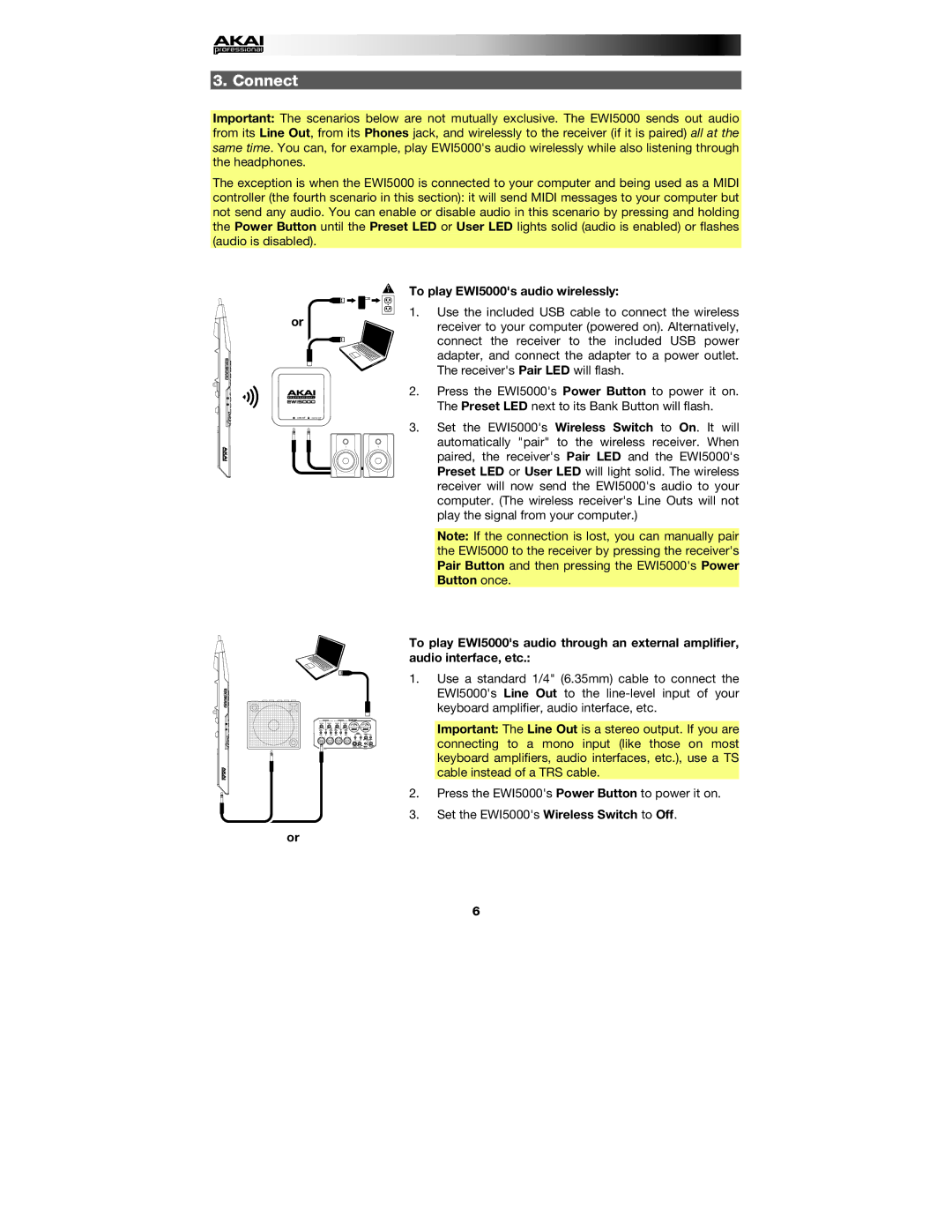 Akai manual Connect, To play EWI5000s audio wirelessly 