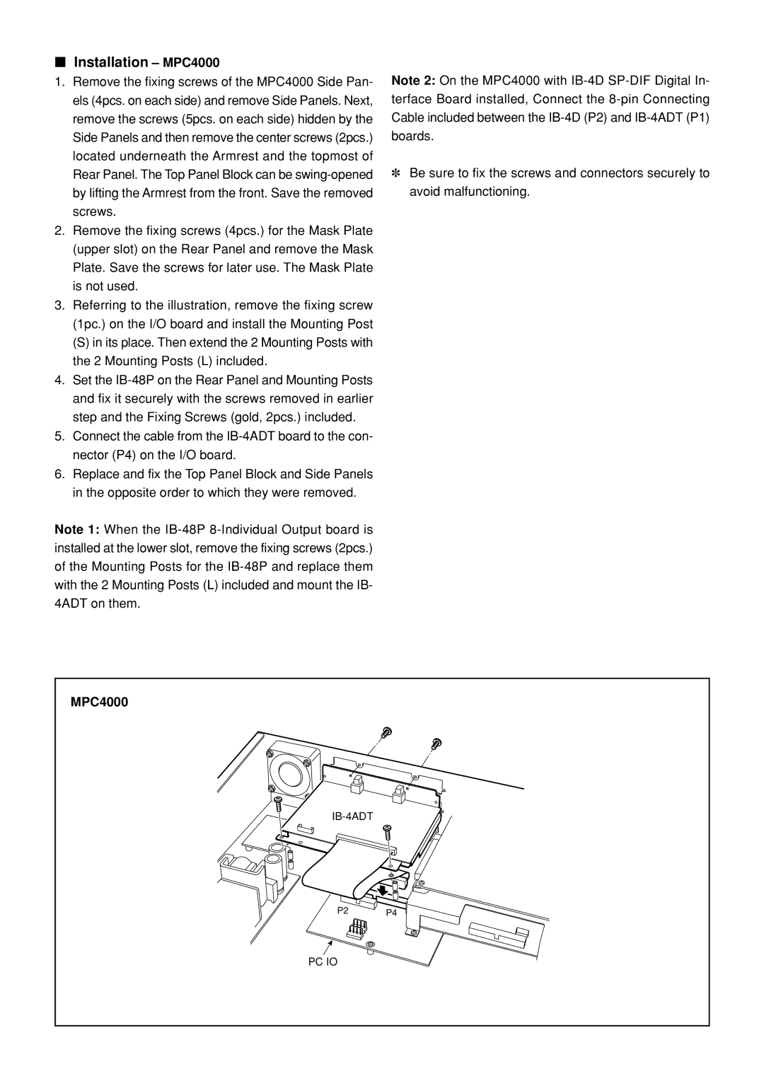 Akai IB-4ADT instruction sheet Installation MPC4000 