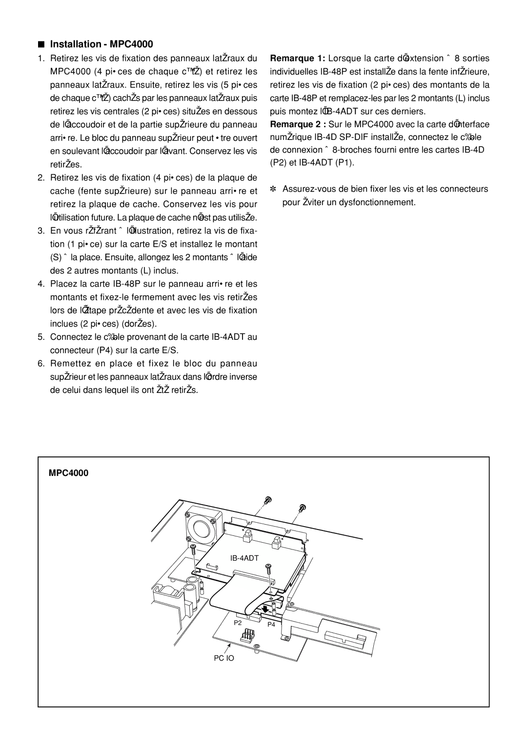 Akai IB-4ADT instruction sheet Installation MPC4000 