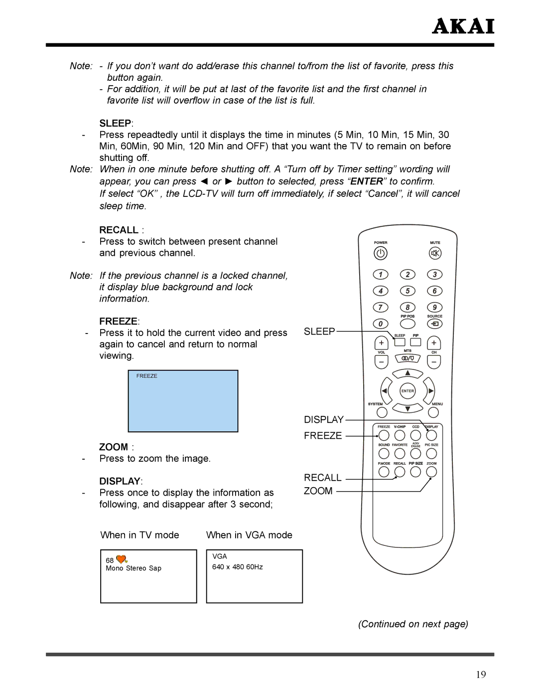 Akai LCT3226 manual Recall 