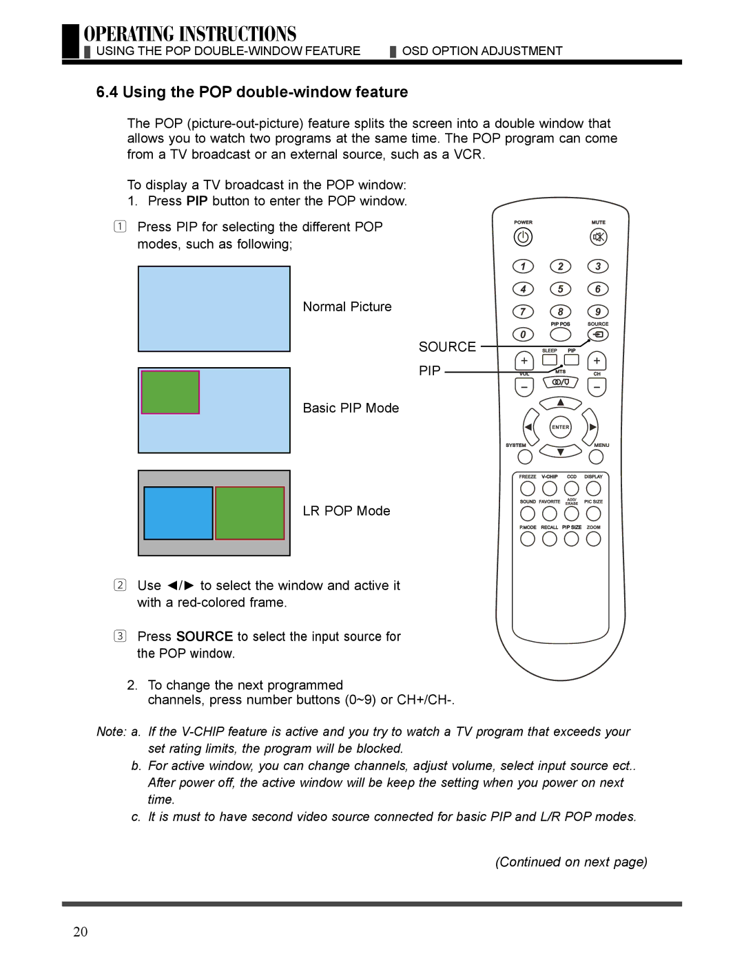 Akai LCT3226 manual Using the POP double-window feature 