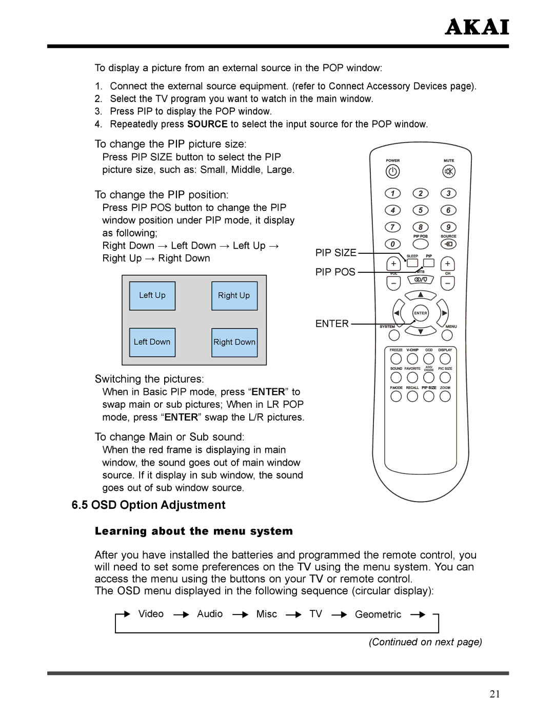 Akai LCT3226 manual OSD Option Adjustment 