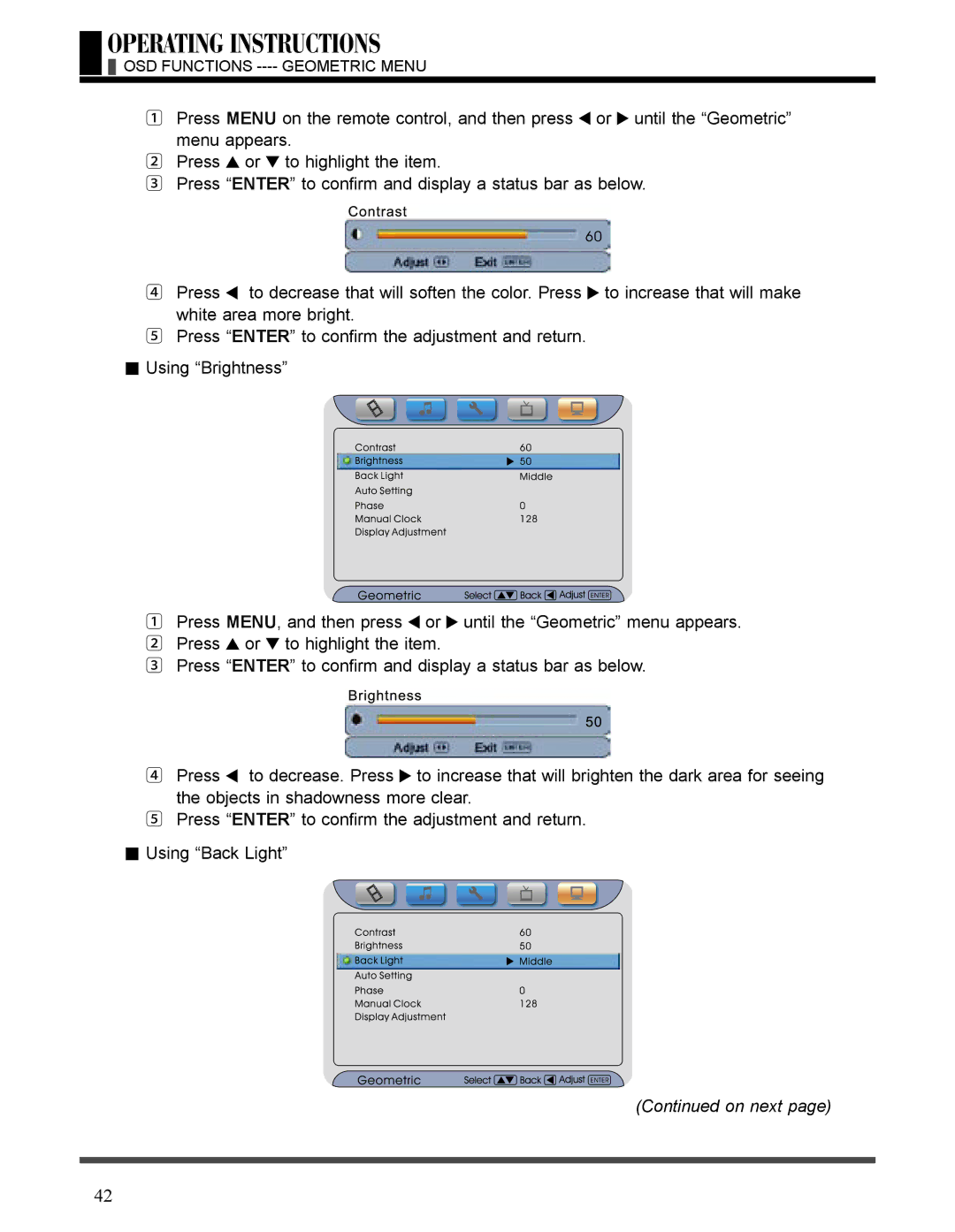 Akai LCT3226 manual OSD Functions ---- Geometric Menu 