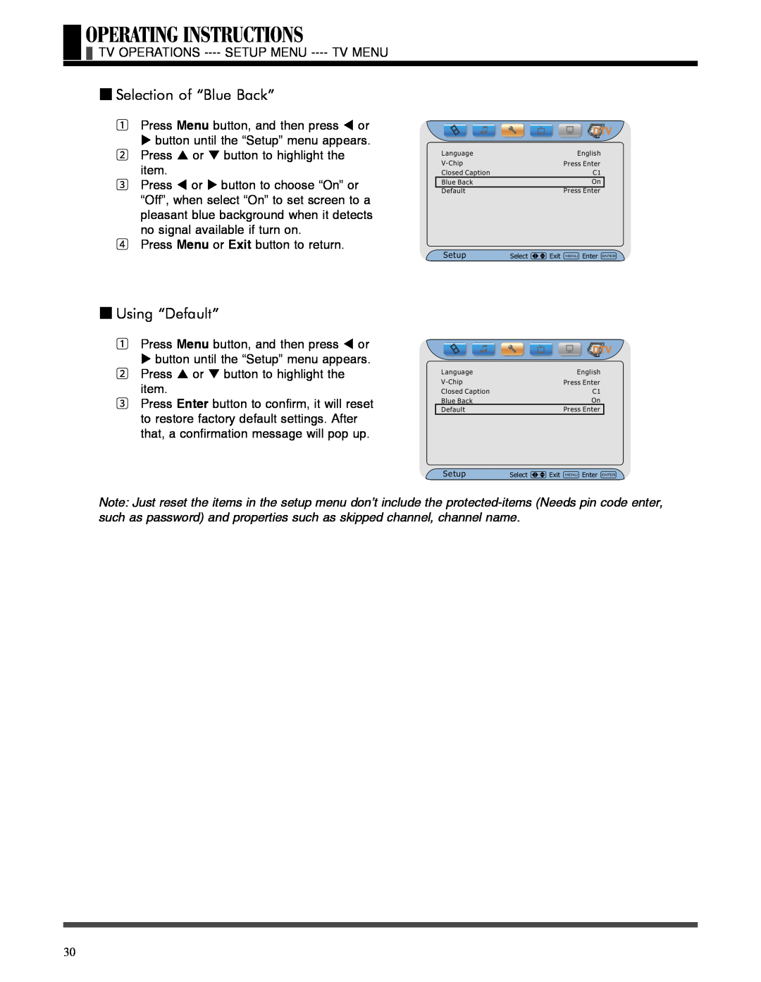 Akai LCT3785TA manual Selection of “Blue Back”, Using “Default” 