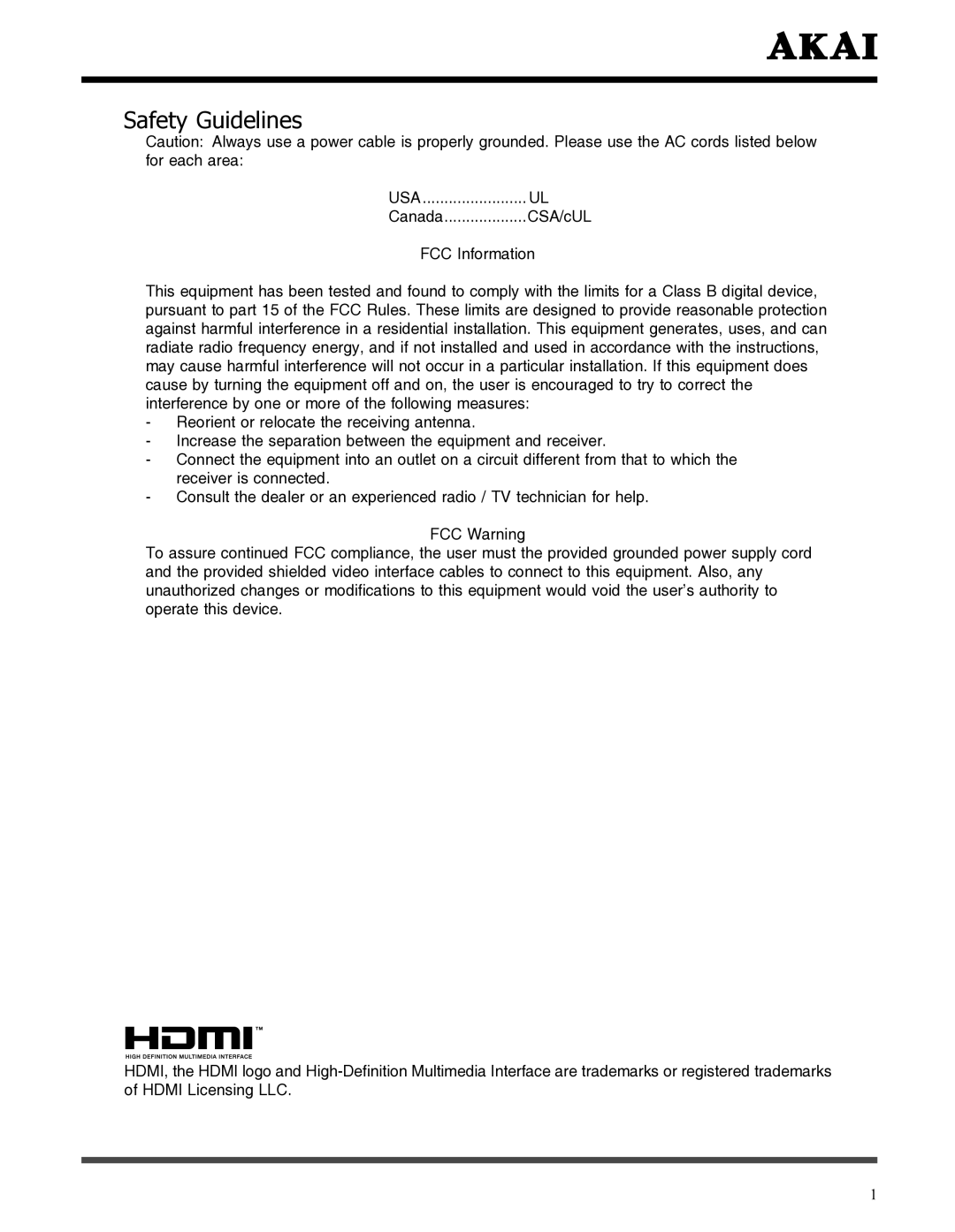 Akai LCT3785TA manual Safety Guidelines 