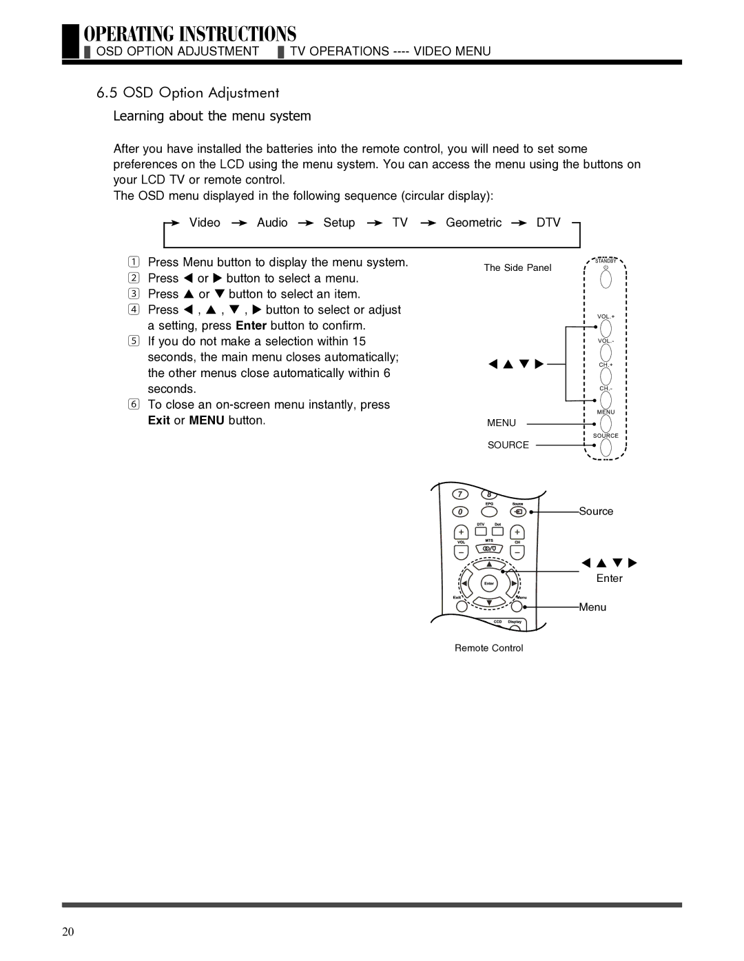 Akai LCT3785TA manual OSD Option Adjustment TV Operations ---- Video Menu 