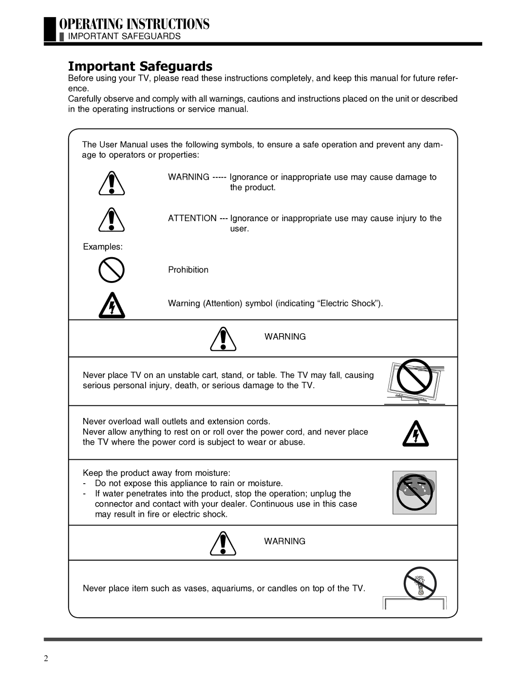 Akai LCT3785TA manual Important Safeguards 