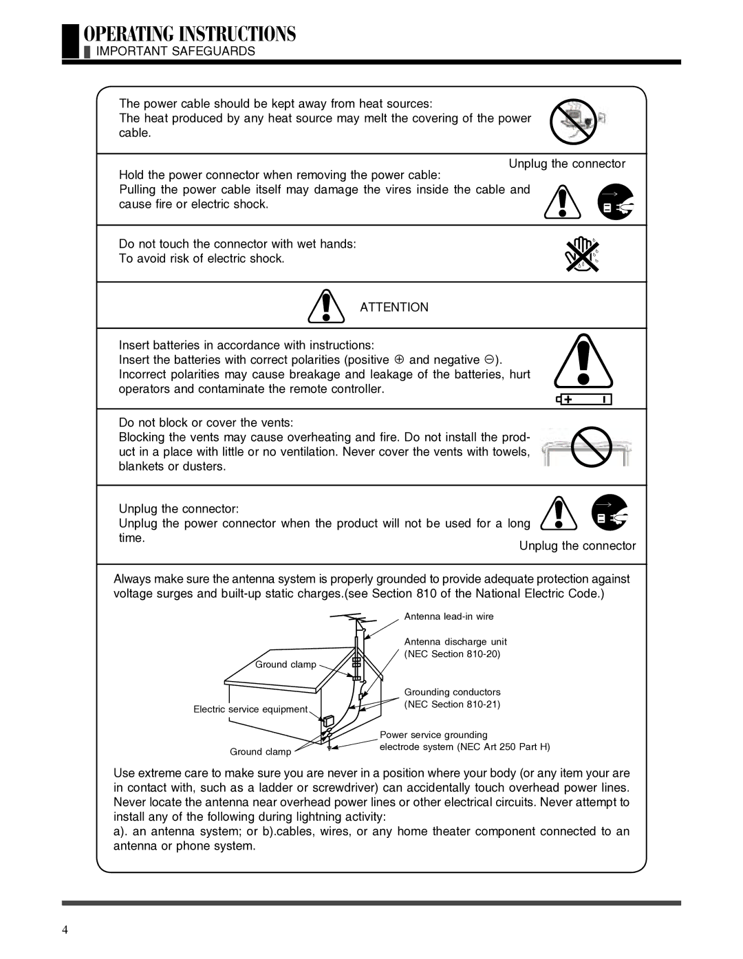 Akai LCT3785TA manual Important Safeguards 