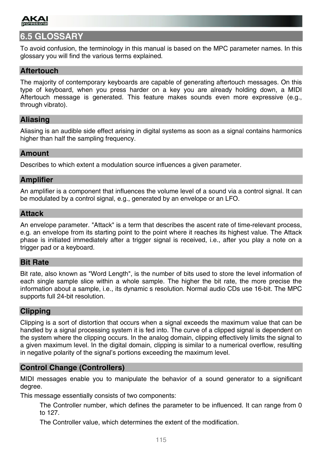 Akai MPC manual Glossary 