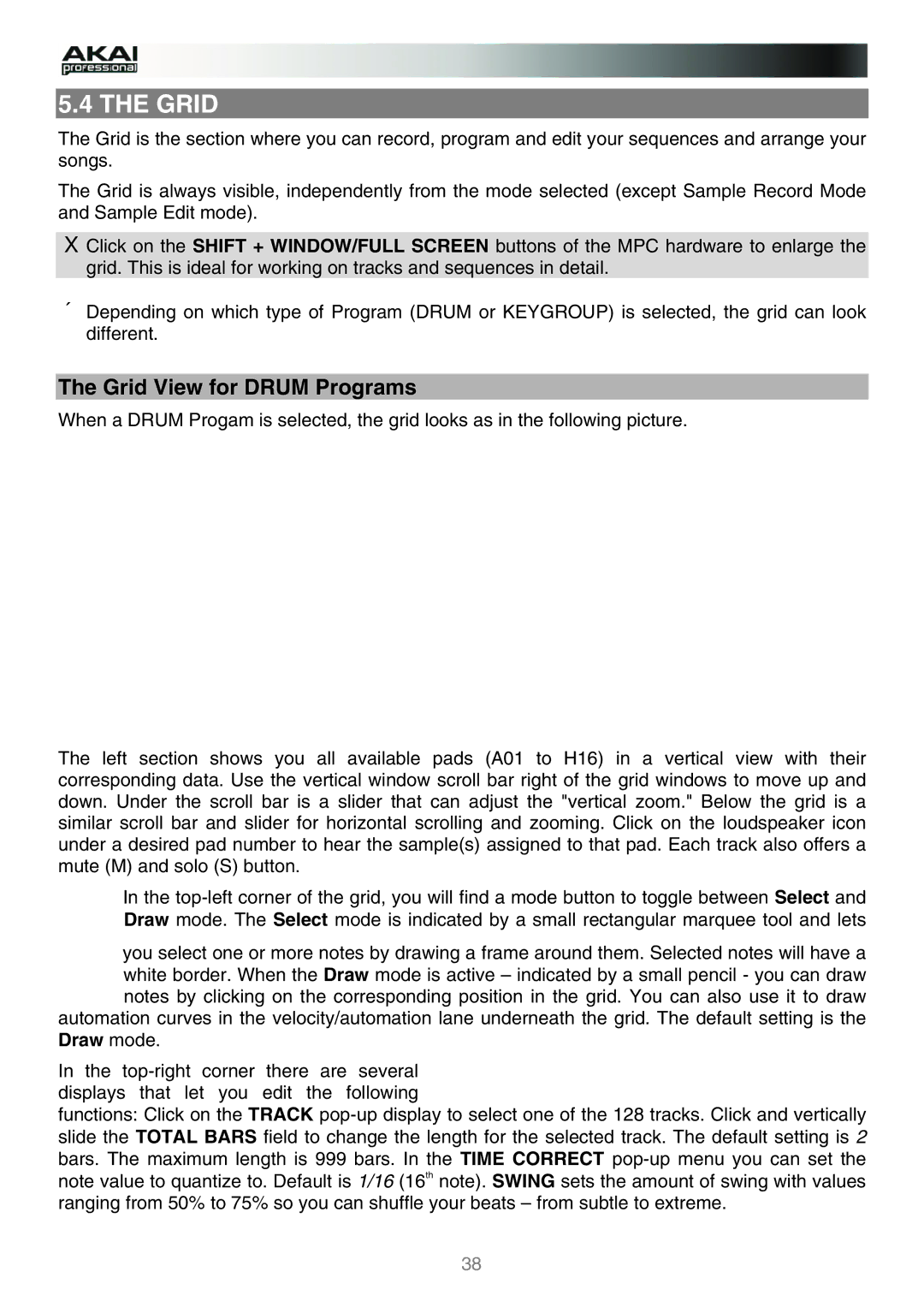 Akai MPC manual Grid View for Drum Programs 
