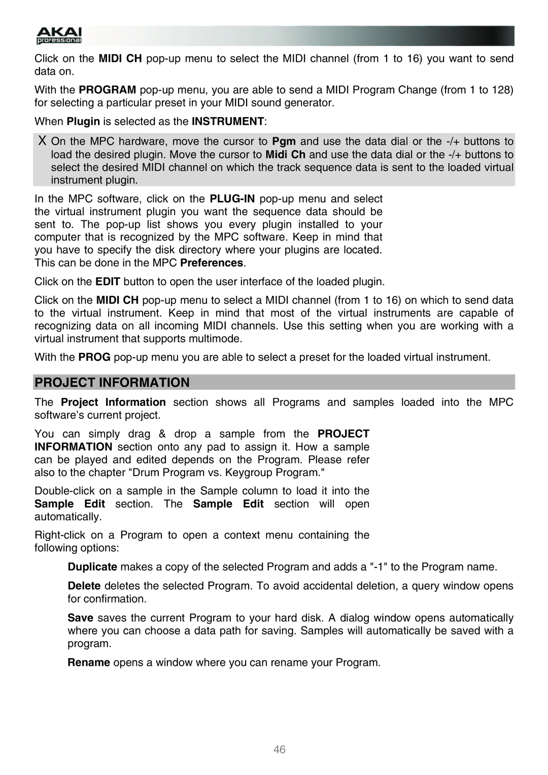 Akai MPC manual Project Information 