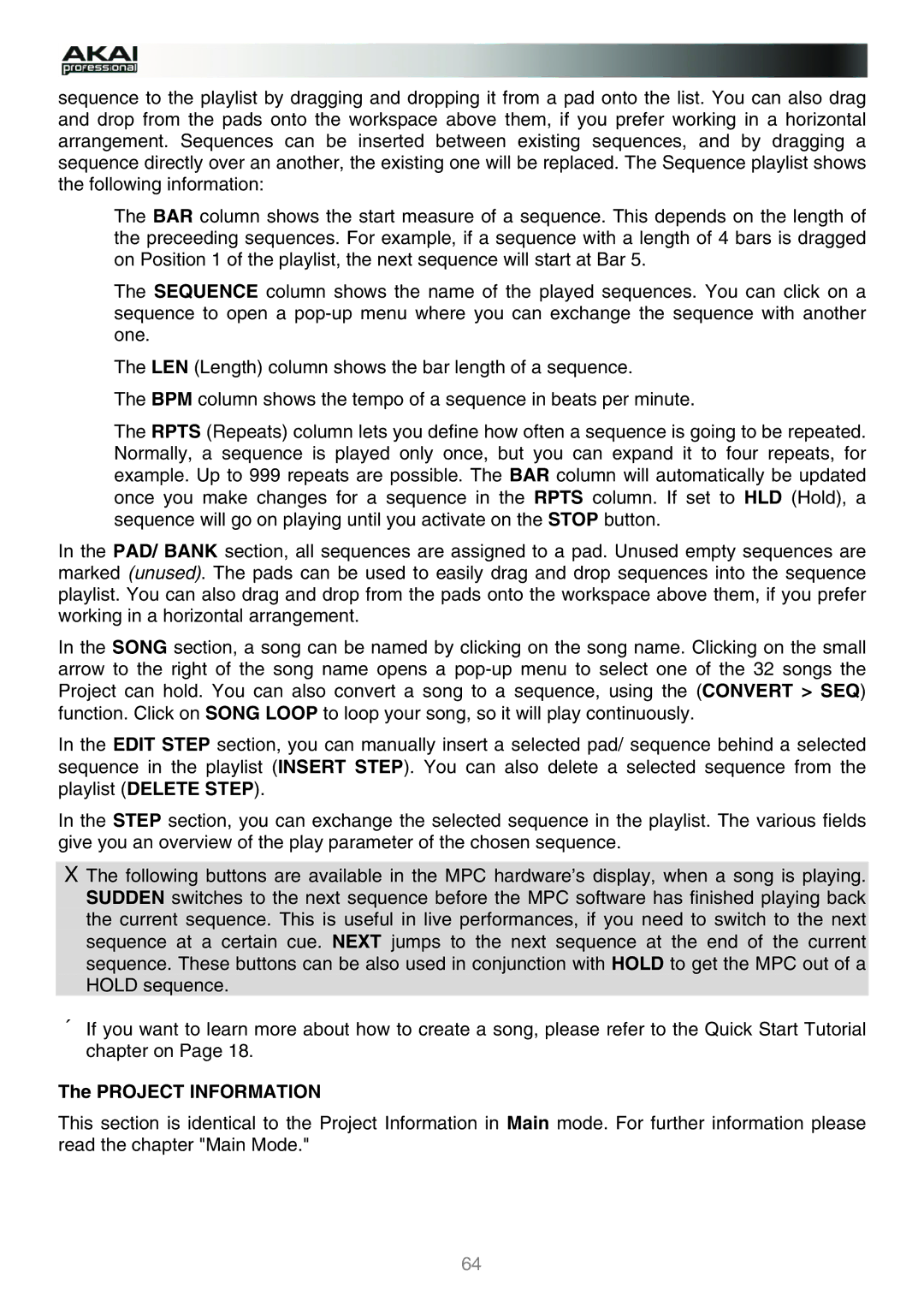 Akai MPC manual Project Information 