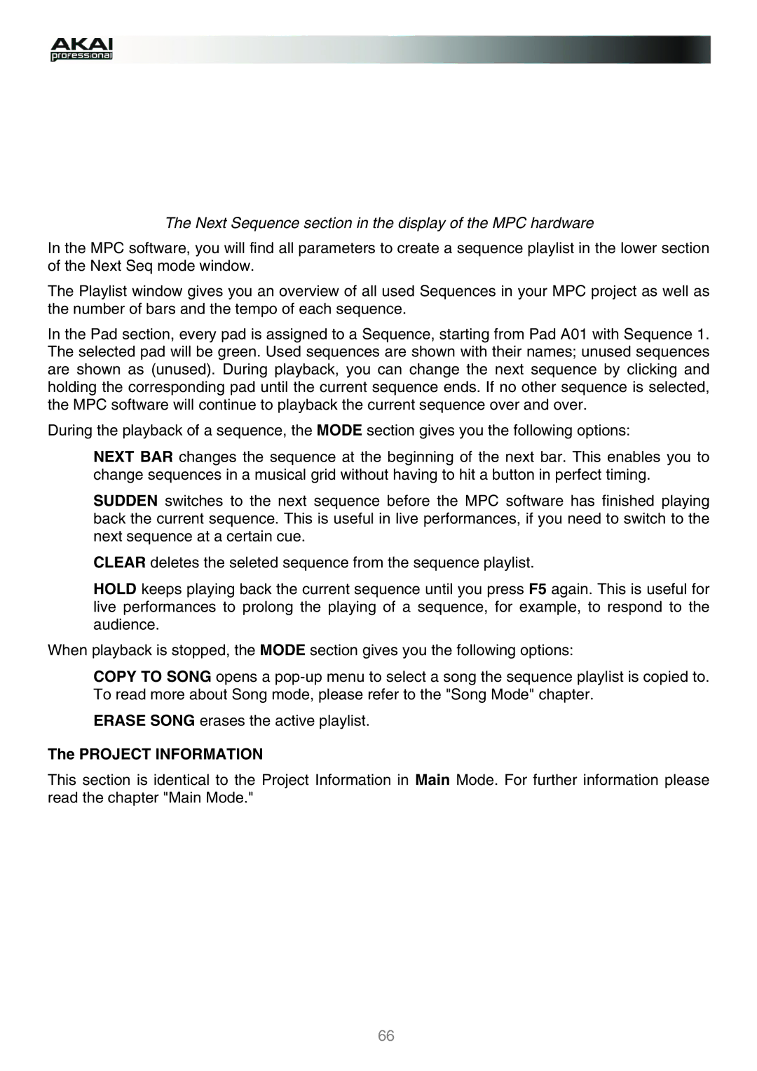 Akai manual Next Sequence section in the display of the MPC hardware 