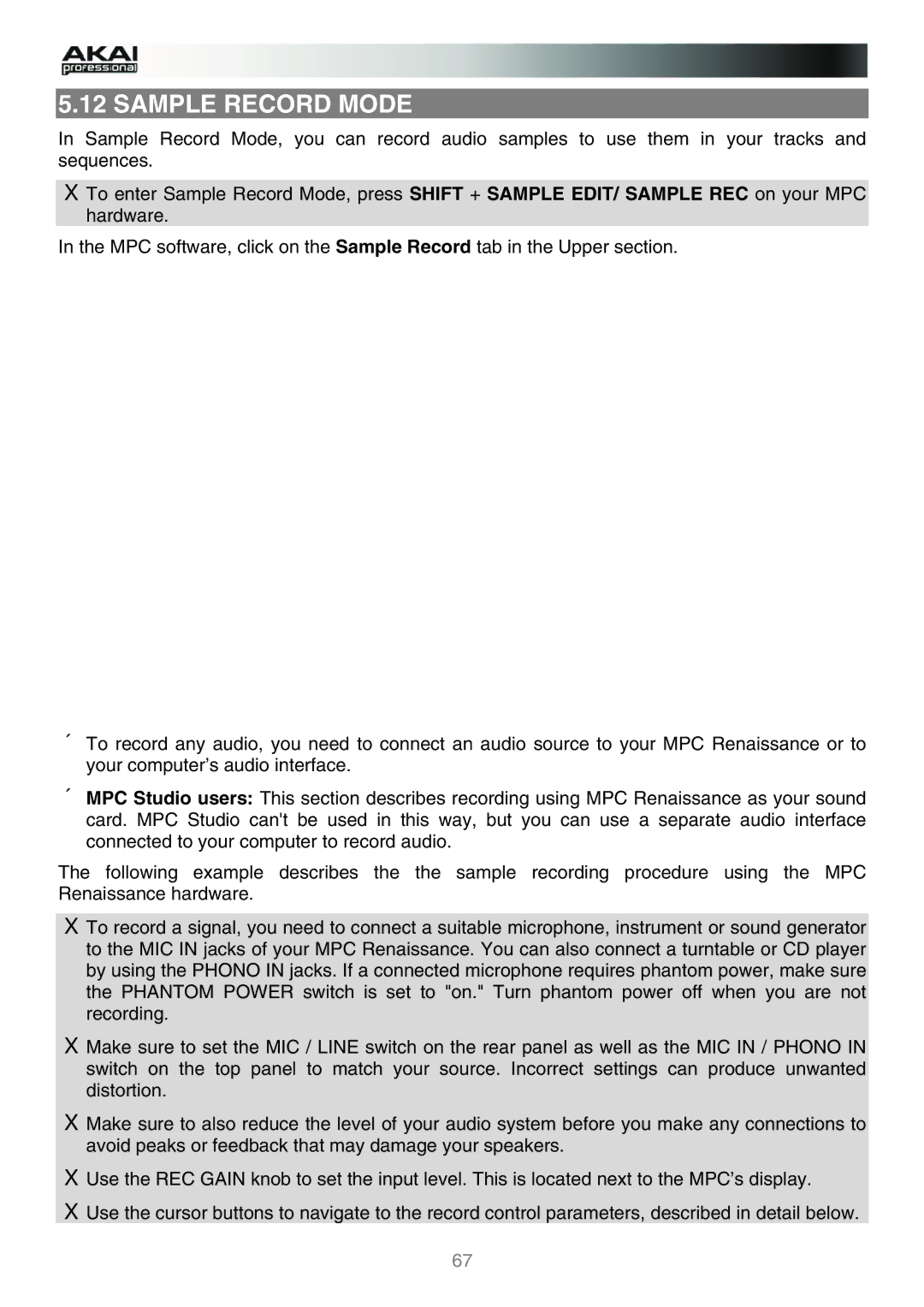 Akai MPC manual Sample Record Mode 