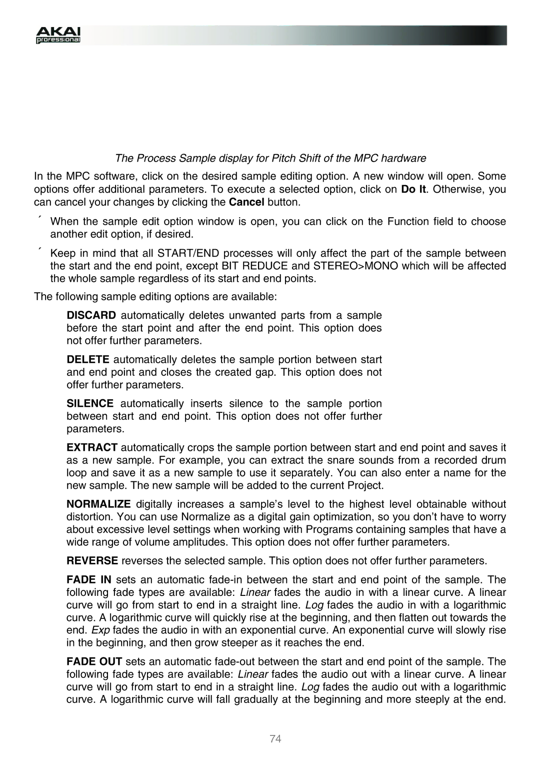 Akai manual Process Sample display for Pitch Shift of the MPC hardware 