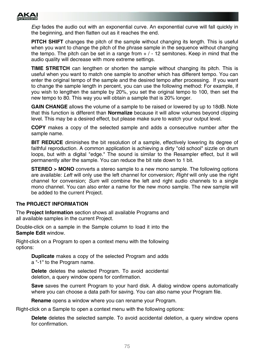 Akai MPC manual Project Information, Sample Edit window 