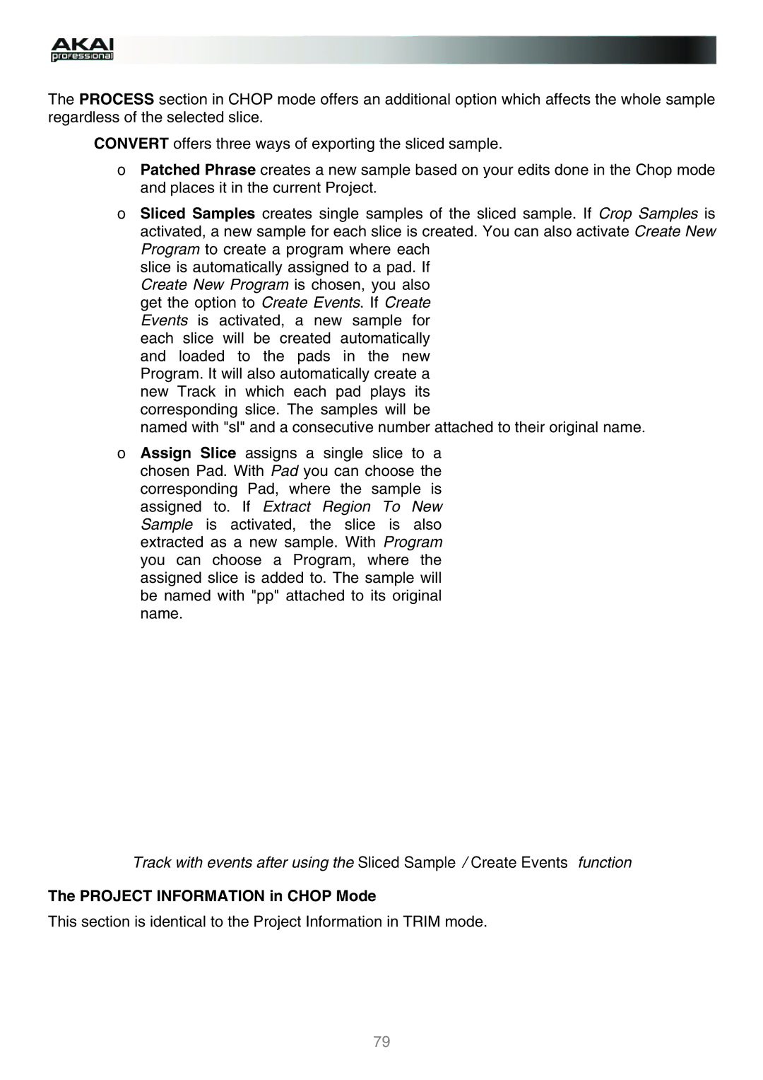 Akai MPC manual Project Information in Chop Mode 