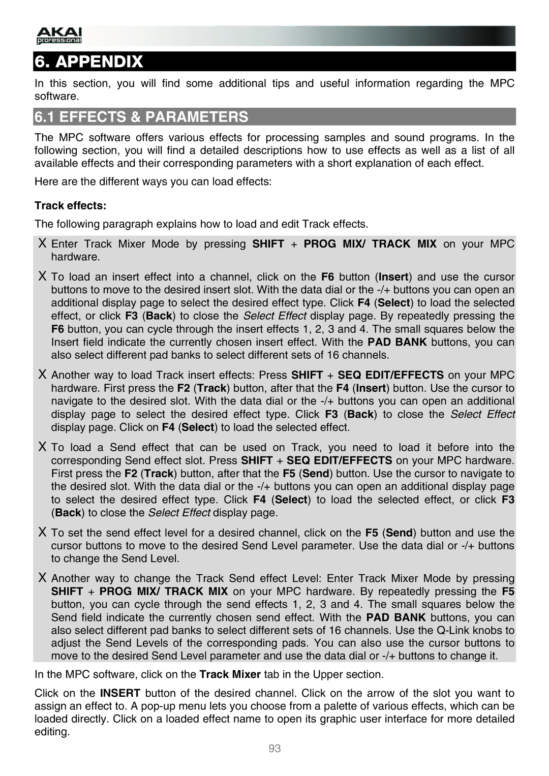 Akai MPC manual Effects & Parameters, Track effects 