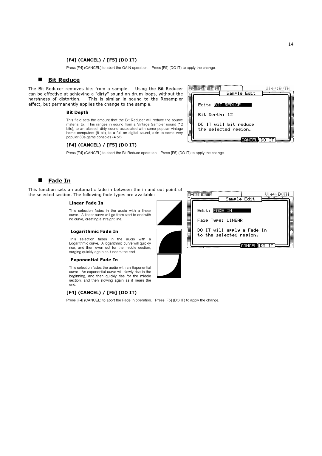 Akai MPC5000 manual „ Bit Reduce, „ Fade 