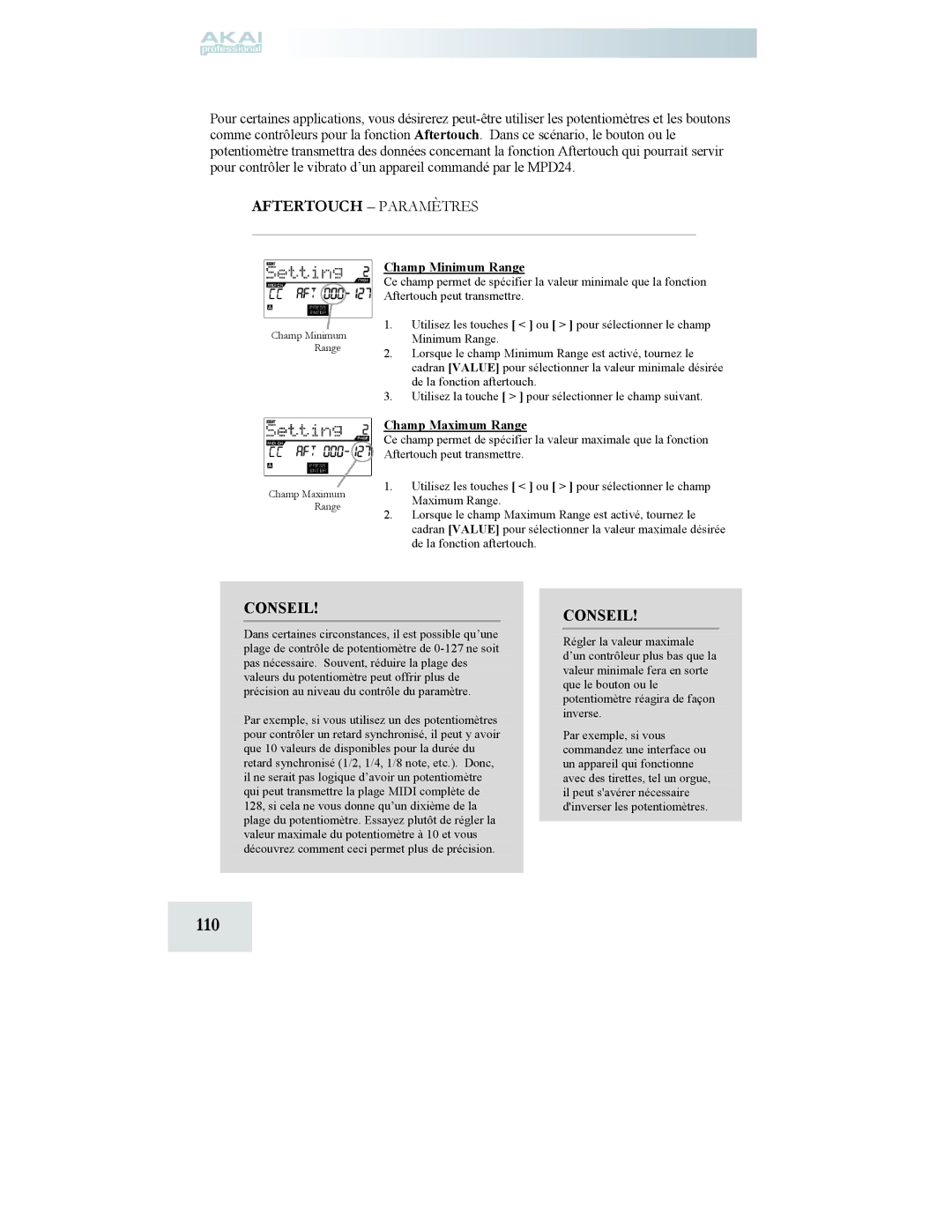 Akai MPD24 manual 110, Conseil 