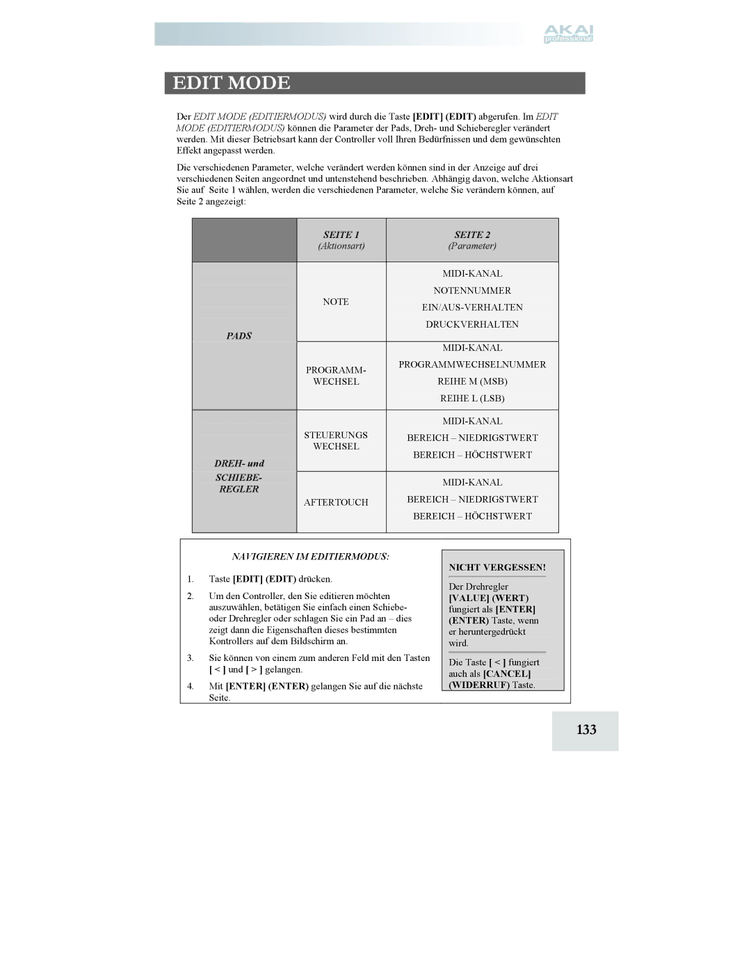 Akai MPD24 manual 133, Der Drehregler 